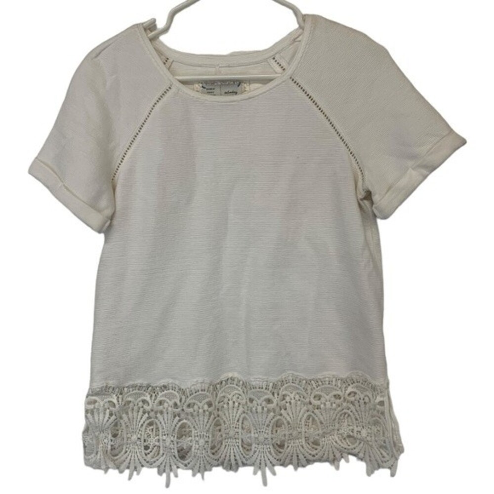 Anthropologie Saturday Sunday | Blouse Ivory Textured Scoop Crochet Trim‎ XS